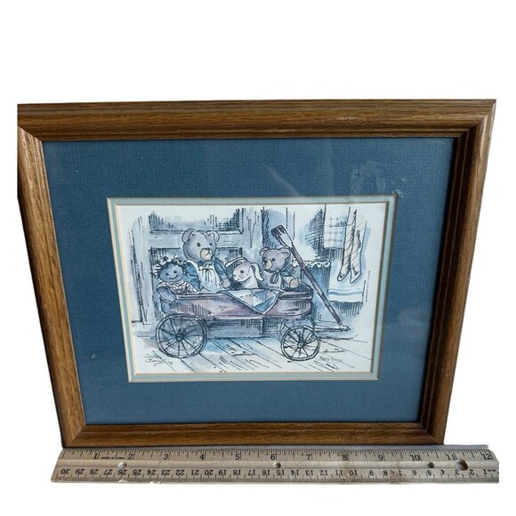 Betty Sills Framed Teddy Bear Art Print Vintage Nursery Wall Decor - Picture 9 of 10
